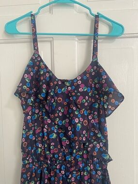 Navy Ruffle Sundress with Colorful Dot Print for Girls